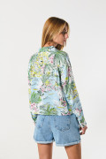 Blusa manga larga unicolor con charretera y diseños