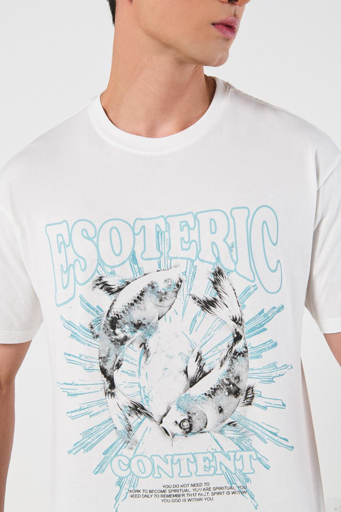 Camiseta manga corta crema con estampado esotérico
