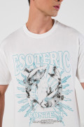 Camiseta manga corta crema con estampado esotérico