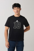 Camiseta cuello redondo negra college en algodón
