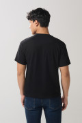 Camiseta cuello redondo negra college en algodón