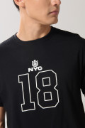 Camiseta cuello redondo negra college en algodón