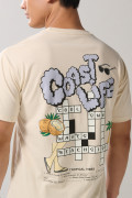 Camiseta kaki con diseños de playa y cuello redondo