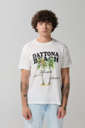 Camiseta crema clara manga corta con arte de playa