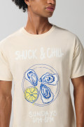 Camiseta cuello redondo kaki con diseño de comida