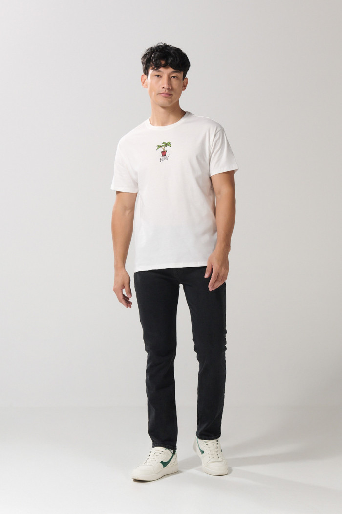 Camiseta manga corta crema con diseño de playa