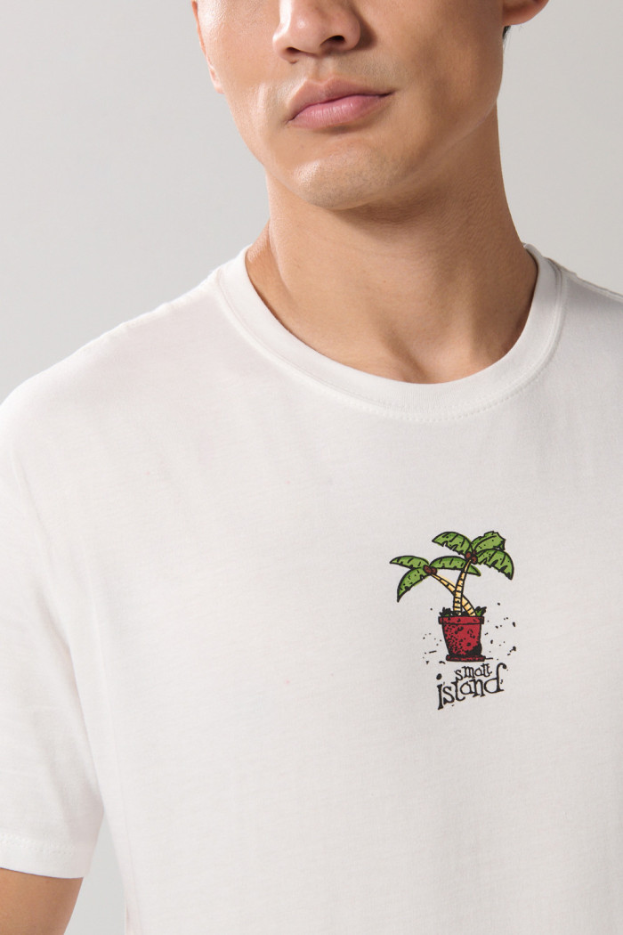 Camiseta manga corta crema con diseño de playa