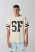Camiseta kaki clara college oversize con cuello redondo