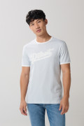 Camiseta azul clara manga corta college con contrastes