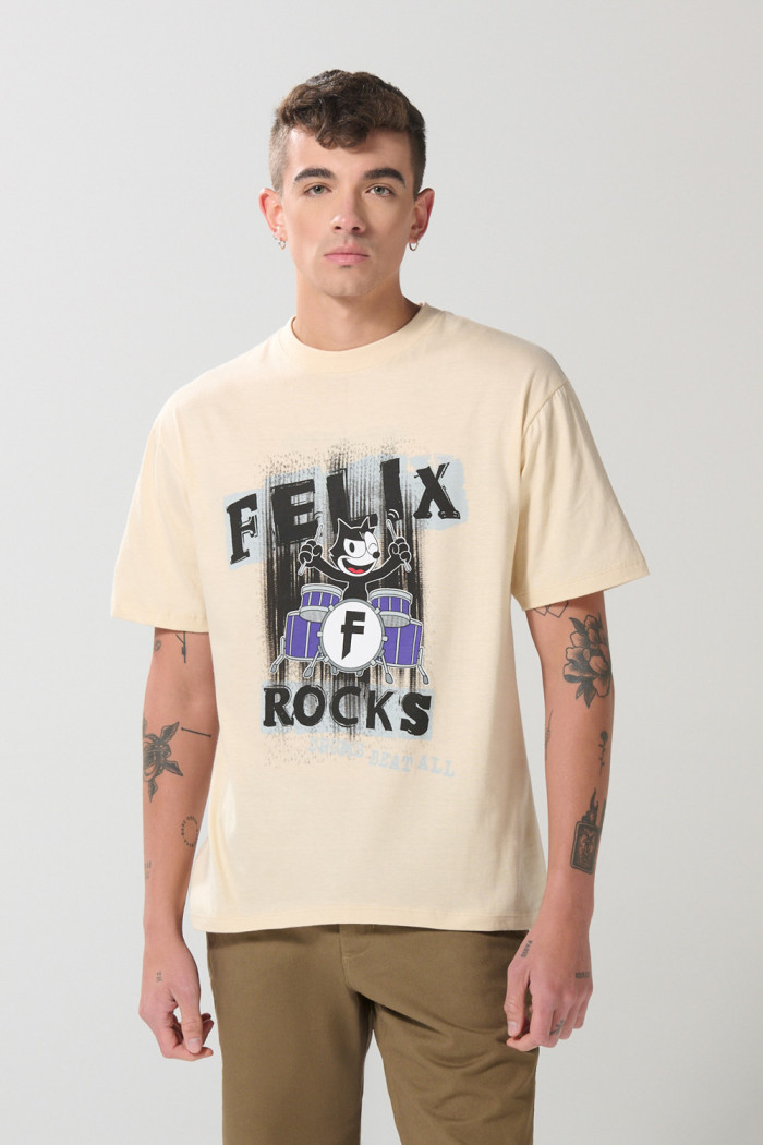 Camiseta kaki clara de Félix el Gato con manga corta