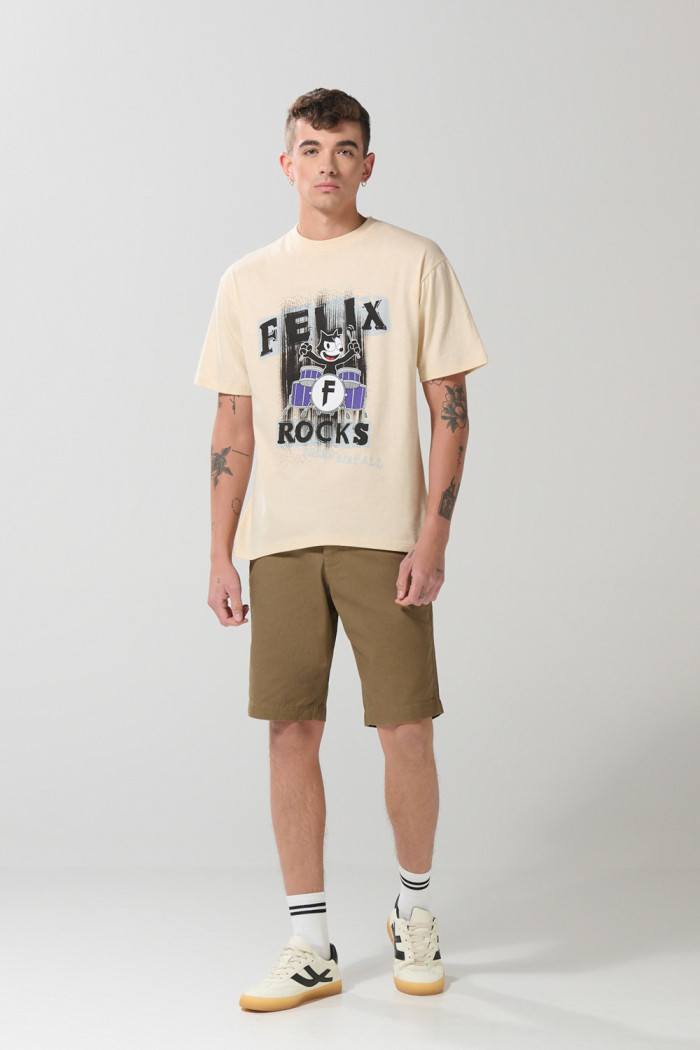 Camiseta kaki clara de Félix el Gato con manga corta