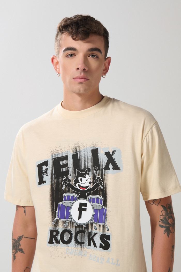 Camiseta kaki clara de Félix el Gato con manga corta