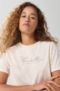 Camiseta unicolor crop top con arte college delantero