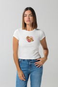 Camiseta ajustada unicolor manga corta estampada
