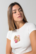 Camiseta ajustada unicolor manga corta estampada