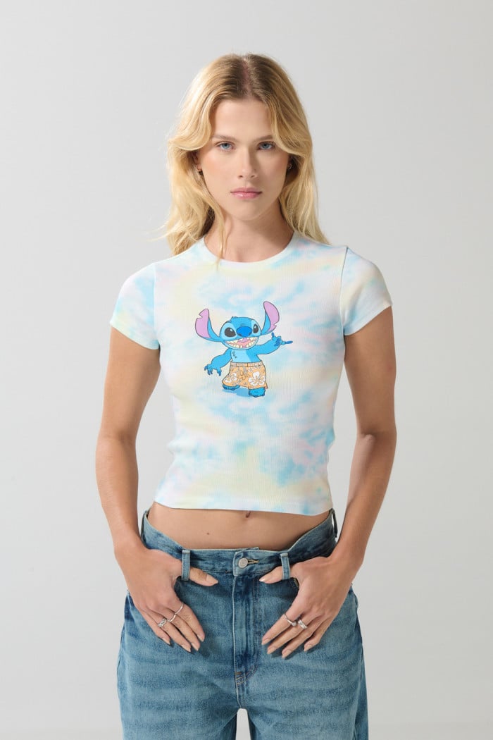 Camiseta crema tie dye de Lilo & Stitch manga corta