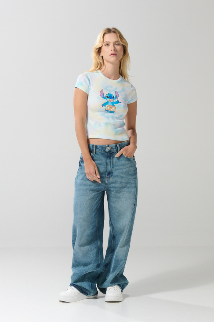Camiseta crema tie dye de Lilo & Stitch manga corta