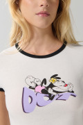 Camiseta crema de Animaniacs manga corta con contrastes