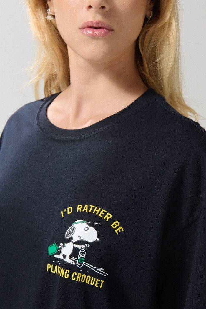 Camiseta oversize azul intensa manga corta de Snoopy