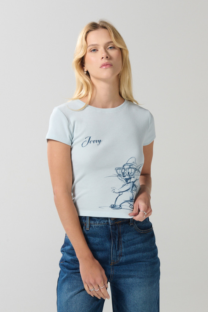 Camiseta azul clara cuello redondo de Tom y Jerry