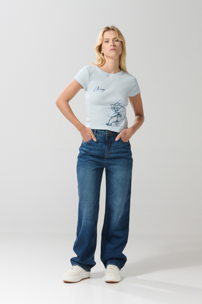 Camiseta azul clara cuello redondo de Tom y Jerry
