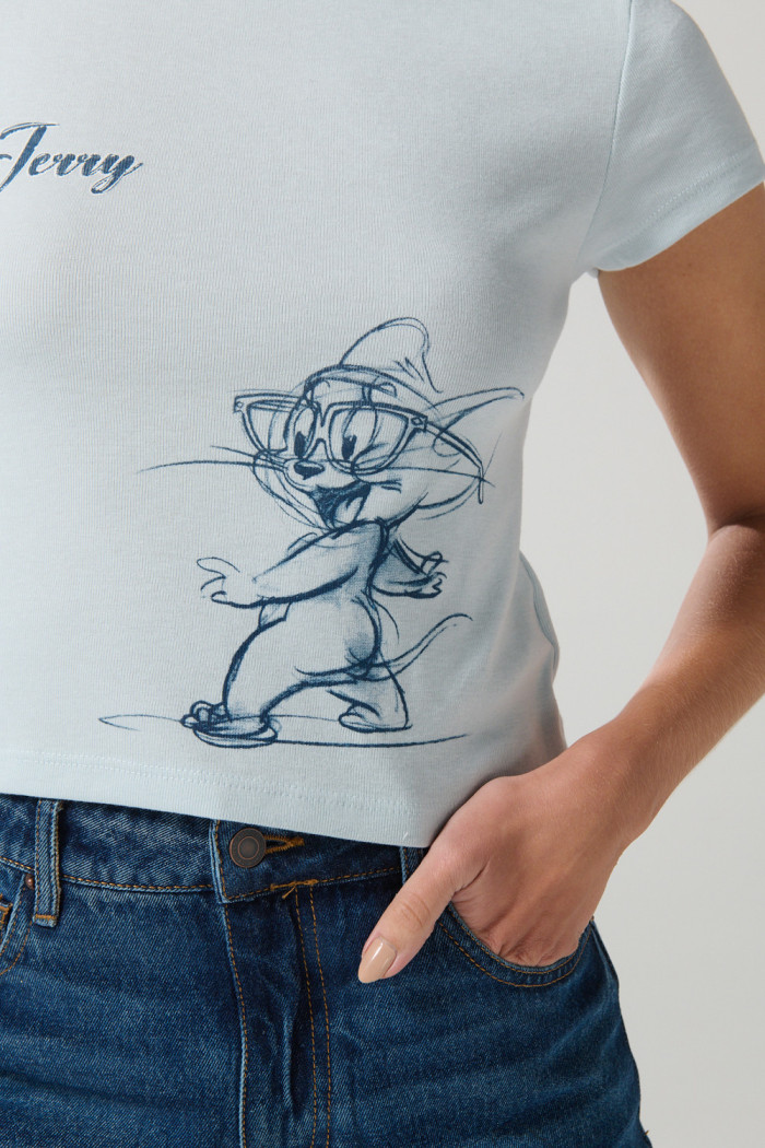 Camiseta azul clara cuello redondo de Tom y Jerry