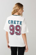Camiseta crema oversize college con cuello redondo