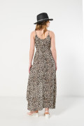 Vestido kaki largo con abertura y diseño animal print