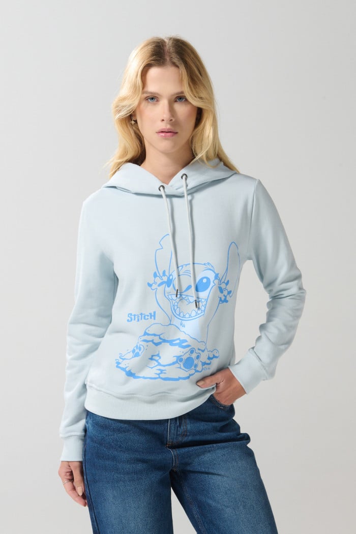 Buzo con capota azul claro y diseño de Lilo & Stitch