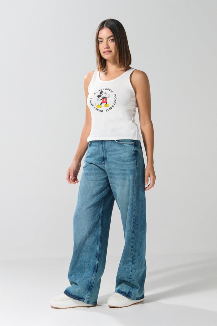 Camiseta manga sisa crema clara con arte de Mickey