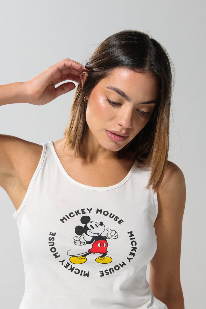 Camiseta manga sisa crema clara con arte de Mickey