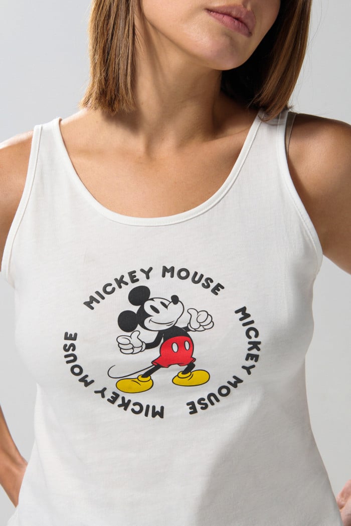 Camiseta manga sisa crema clara con arte de Mickey