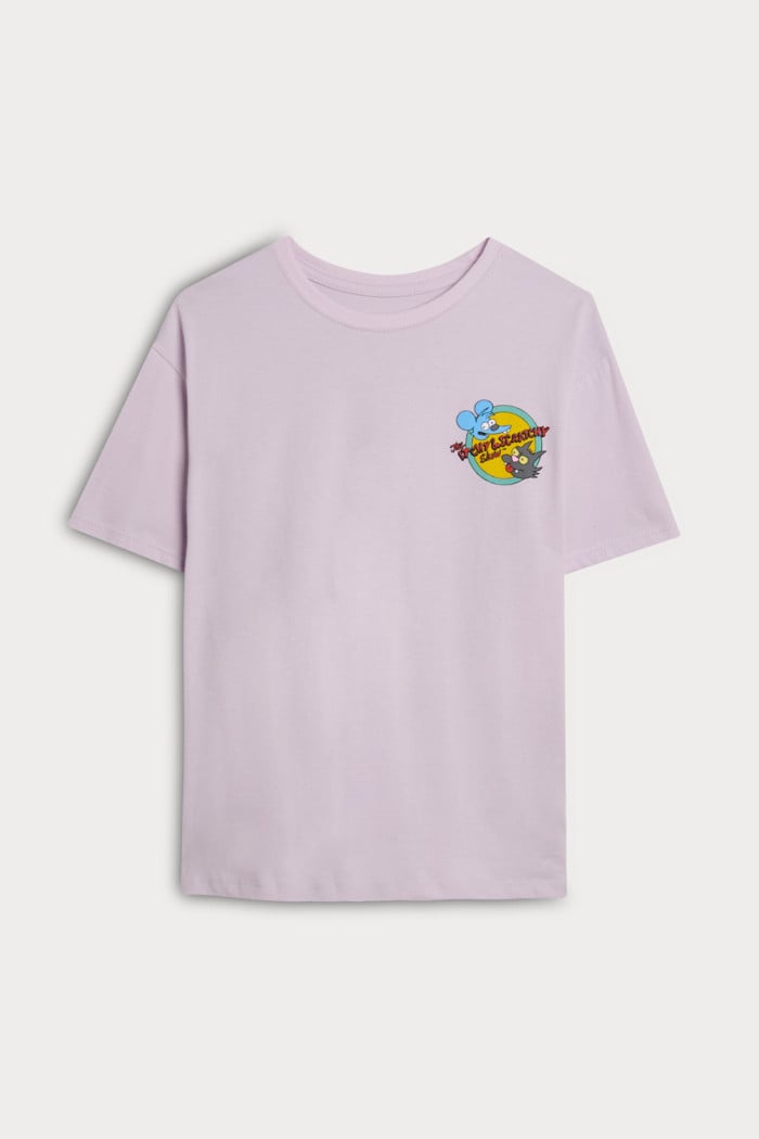 Camiseta lila clara manga corta con arte de Los Simpson