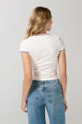 Camiseta ajustada acanalada crema clara con cuello V