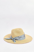 Sombrero kaki claro fedora con cinta decorativa