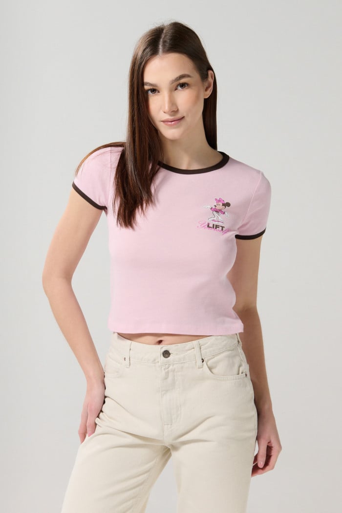 Camiseta de Minnie rosada manga corta con contrastes