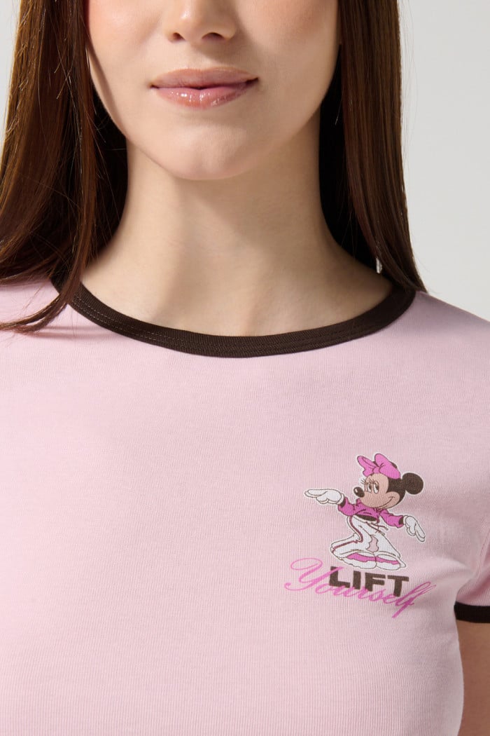 Camiseta de Minnie rosada manga corta con contrastes