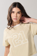 Camiseta kaki clara college con manga ranglan corta