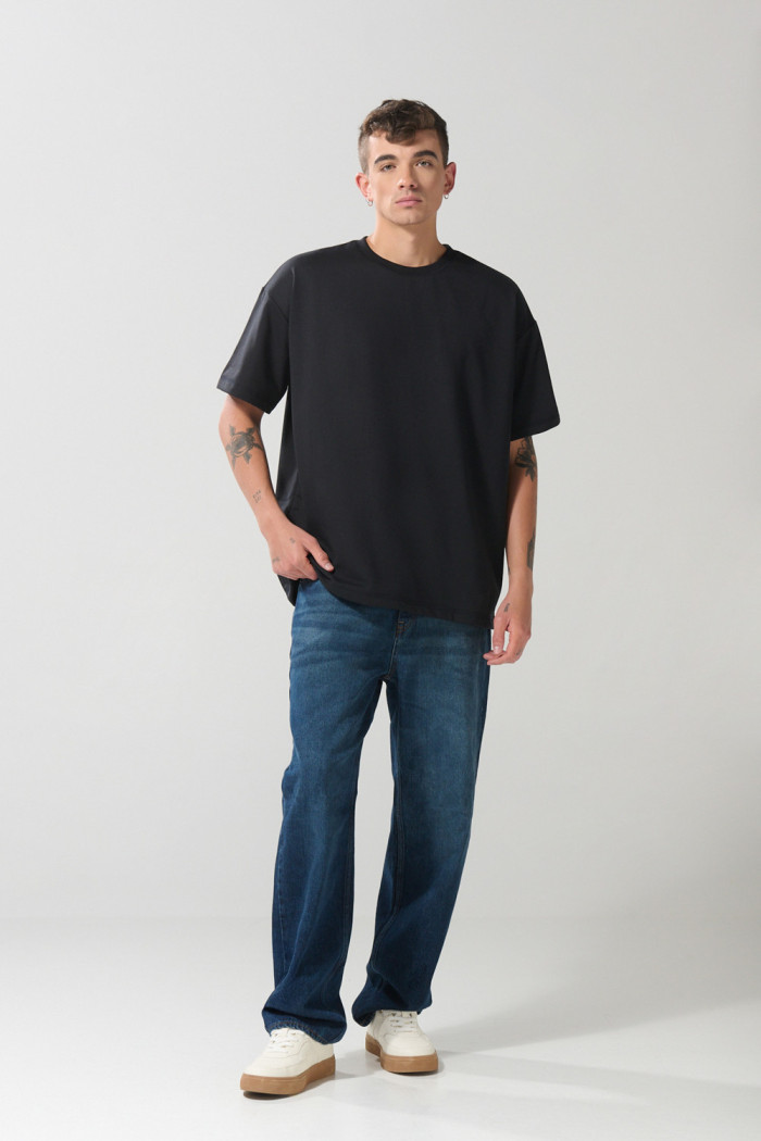 Camiseta unicolor oversize manga corta en tela gruesa