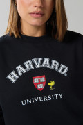 Buzo negro crop top con arte de Snoopy & Harvard