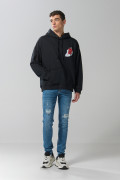 Buzo negro oversize con capota y diseños de Green Day