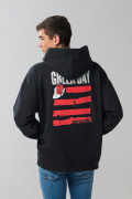 Buzo negro oversize con capota y diseños de Green Day