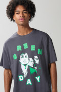 Camiseta gris oversize manga corta de Green Day