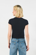 Camiseta cuello redondo azul intensa con corte en espalda