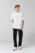 Camiseta college manga ranglan crema oversize