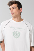 Camiseta college manga ranglan crema oversize