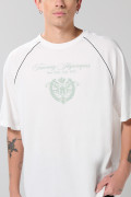 Camiseta college manga ranglan crema oversize