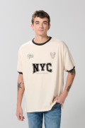 Camiseta oversize kaki manga corta con arte college