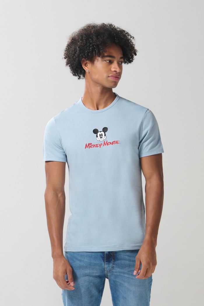 Camiseta manga corta unicolor con arte de Mickey