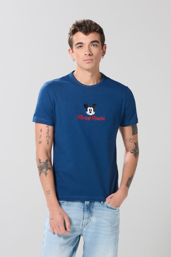 Camiseta manga corta unicolor con arte de Mickey
